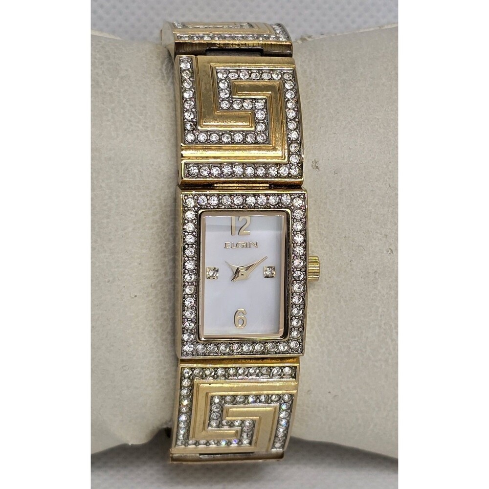 Women's Elgin White Mother Pearl Dial Crystal Accents On Bracelet Band Watch 04 - Picture 3 of 8